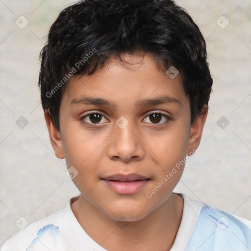 Joyful white child male with short  brown hair and brown eyes