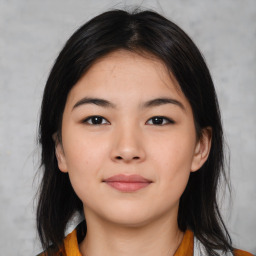 Neutral asian young-adult female with medium  brown hair and brown eyes