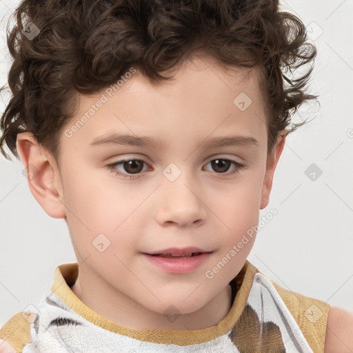 Joyful white child male with short  brown hair and brown eyes