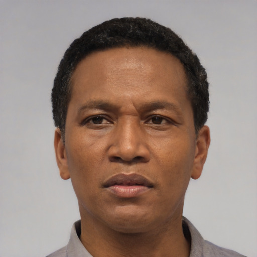 Neutral latino adult male with short  black hair and brown eyes