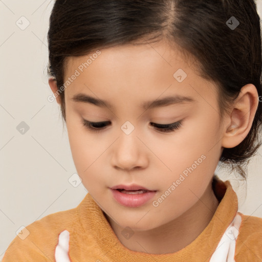 Neutral white child female with medium  brown hair and brown eyes