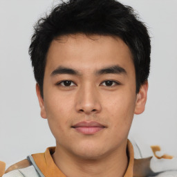 Neutral asian young-adult male with short  brown hair and brown eyes