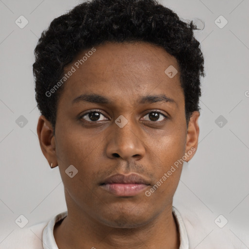 Neutral black young-adult male with short  brown hair and brown eyes