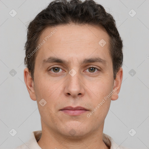 Neutral white adult male with short  brown hair and brown eyes