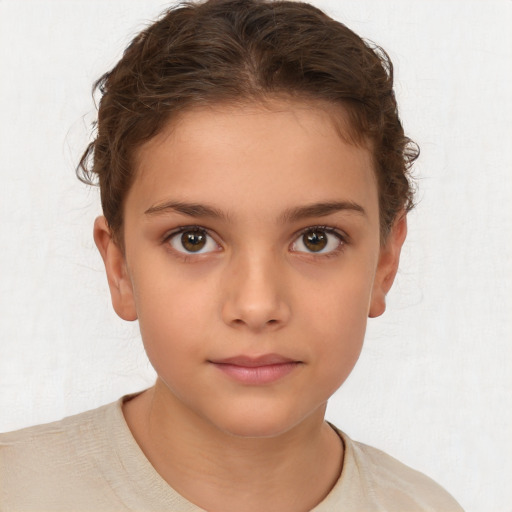 Neutral white child female with short  brown hair and brown eyes