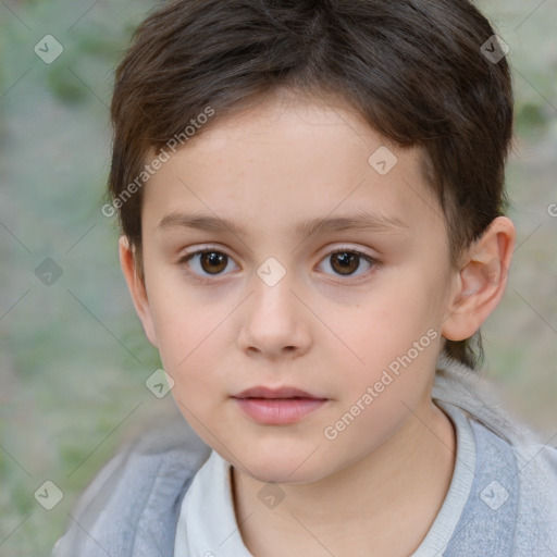 Neutral white child female with short  brown hair and brown eyes