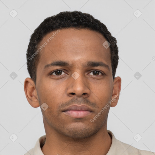 Neutral black young-adult male with short  brown hair and brown eyes
