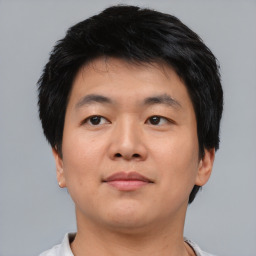 Neutral asian young-adult male with short  black hair and brown eyes