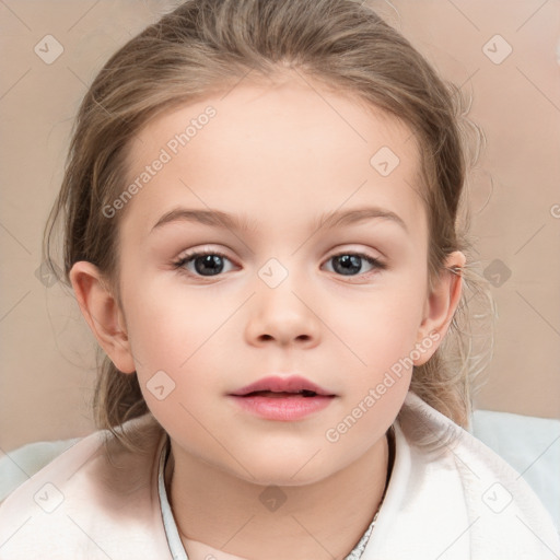 Neutral white child female with medium  brown hair and brown eyes