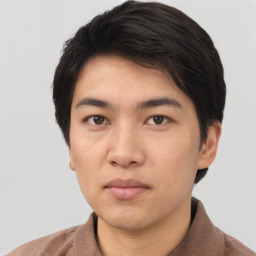 Neutral asian young-adult male with short  black hair and brown eyes