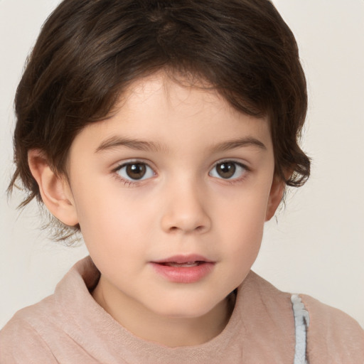 Neutral white child female with short  brown hair and brown eyes