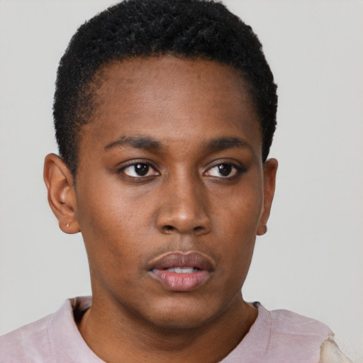 Neutral black young-adult male with short  brown hair and brown eyes