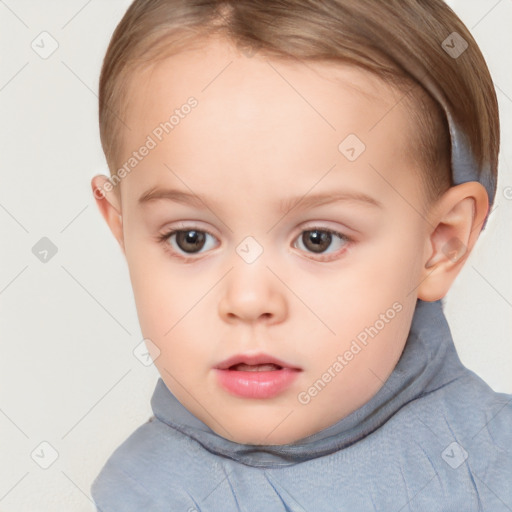 Neutral white child female with short  brown hair and brown eyes