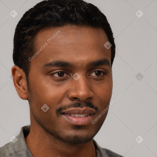Neutral black young-adult male with short  brown hair and brown eyes