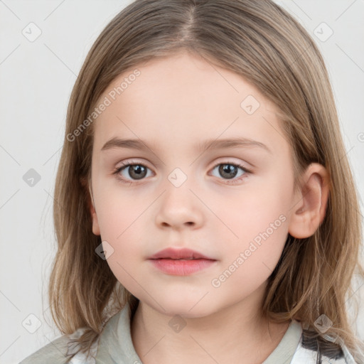 Neutral white child female with medium  brown hair and brown eyes