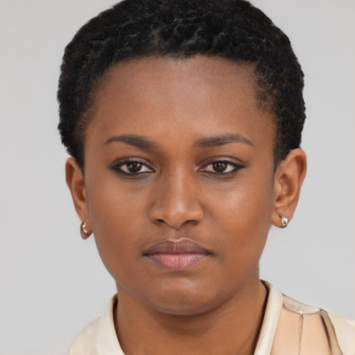 Neutral latino young-adult female with short  brown hair and brown eyes
