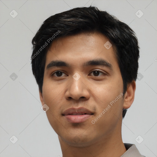 Neutral asian young-adult male with short  black hair and brown eyes