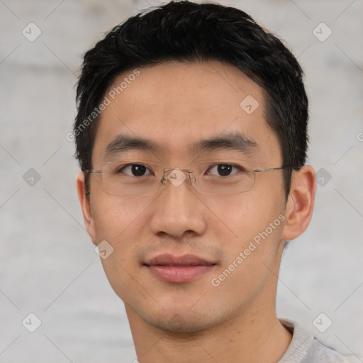 Neutral asian young-adult male with short  black hair and brown eyes