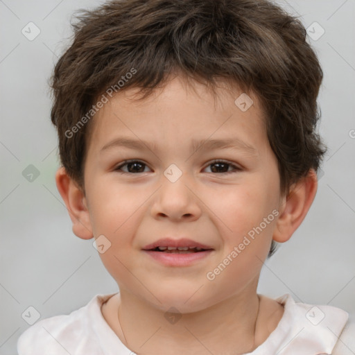 Joyful white child male with short  brown hair and brown eyes