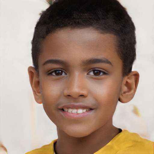 Joyful white child male with short  brown hair and brown eyes