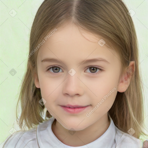 Neutral white child female with medium  brown hair and brown eyes