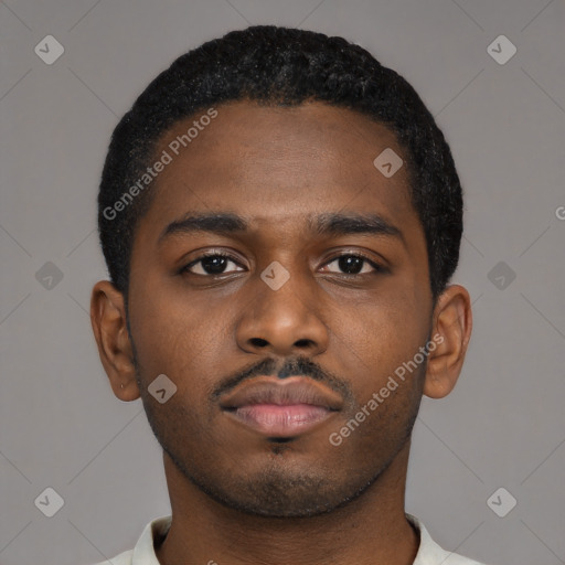Neutral black young-adult male with short  brown hair and brown eyes