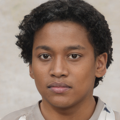 Neutral black young-adult male with short  brown hair and brown eyes