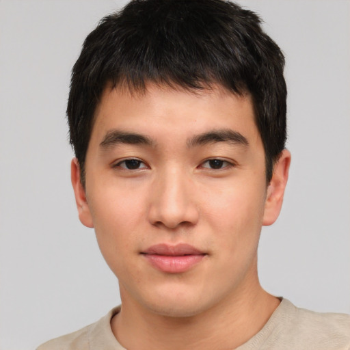 Neutral asian young-adult male with short  brown hair and brown eyes