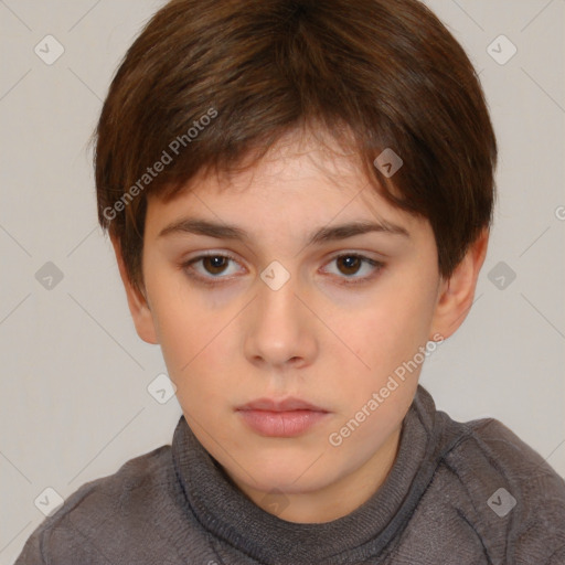 Neutral white child female with short  brown hair and brown eyes