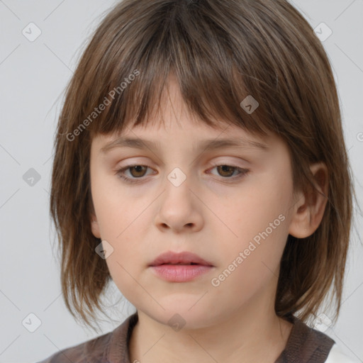 Neutral white child female with medium  brown hair and brown eyes