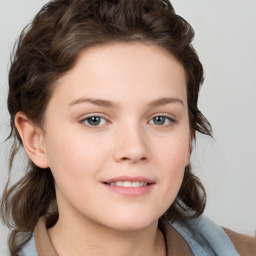 Neutral white child female with medium  brown hair and brown eyes