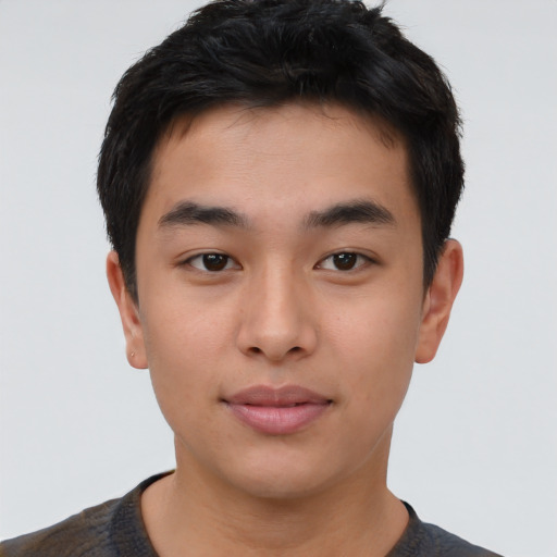 Neutral asian young-adult male with short  brown hair and brown eyes