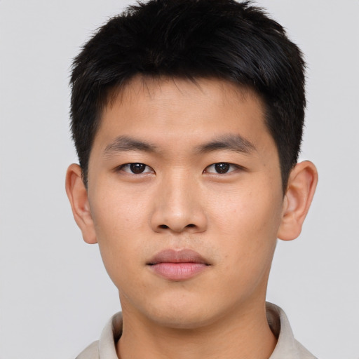 Neutral asian young-adult male with short  black hair and brown eyes