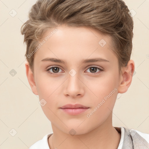 Neutral white child female with short  brown hair and brown eyes