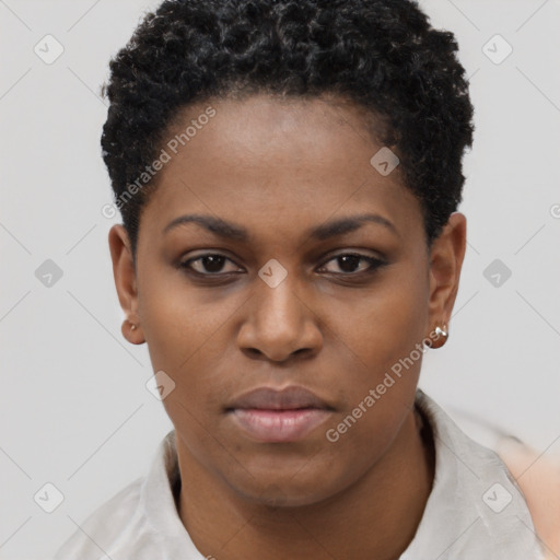 Neutral black young-adult female with short  brown hair and brown eyes