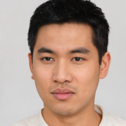 Neutral asian young-adult male with short  black hair and brown eyes