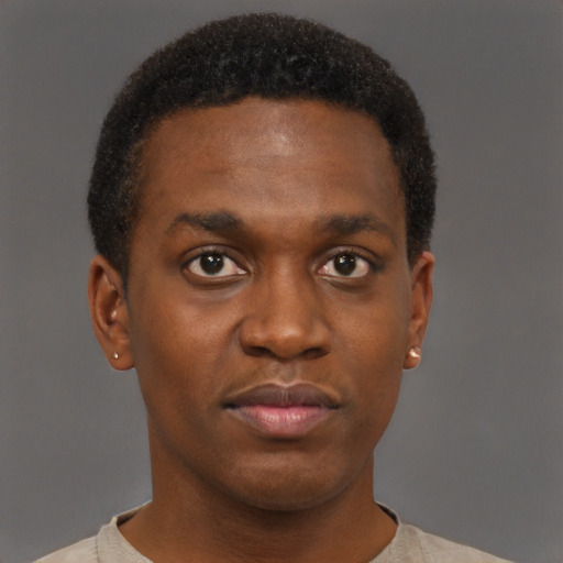 Neutral black young-adult male with short  brown hair and brown eyes