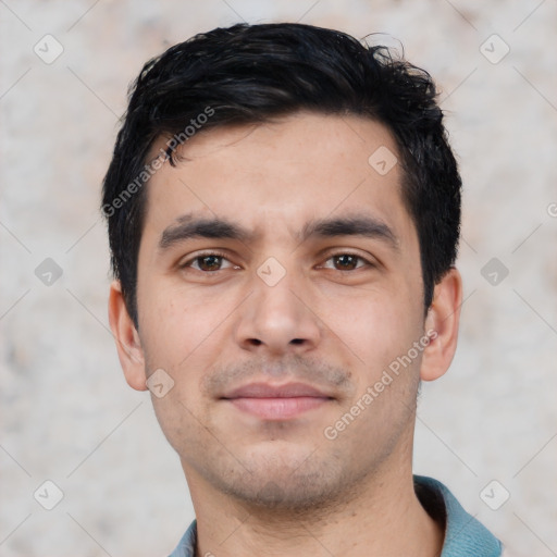 Neutral asian young-adult male with short  black hair and brown eyes