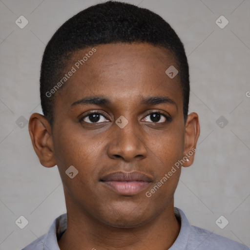 Neutral black young-adult male with short  brown hair and brown eyes