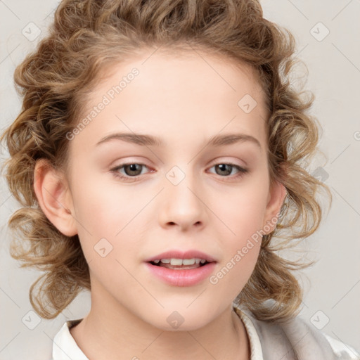 Neutral white child female with medium  brown hair and brown eyes