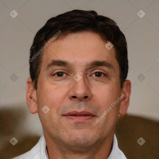 Neutral white adult male with short  brown hair and brown eyes