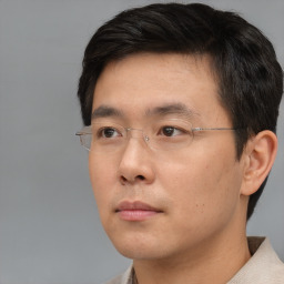 Neutral asian young-adult male with short  brown hair and brown eyes