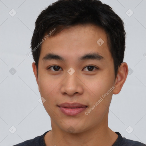 Neutral asian young-adult male with short  brown hair and brown eyes