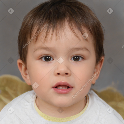 Neutral white child female with short  brown hair and brown eyes