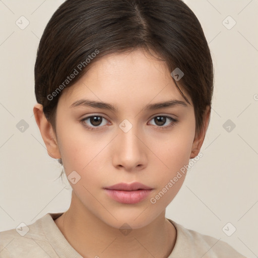 Neutral white young-adult female with short  brown hair and brown eyes