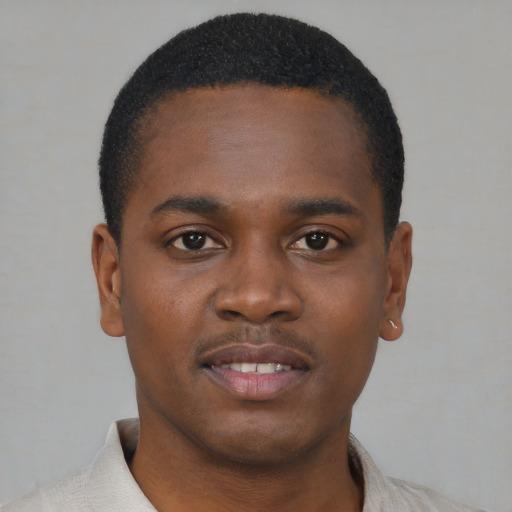 Neutral black young-adult male with short  brown hair and brown eyes
