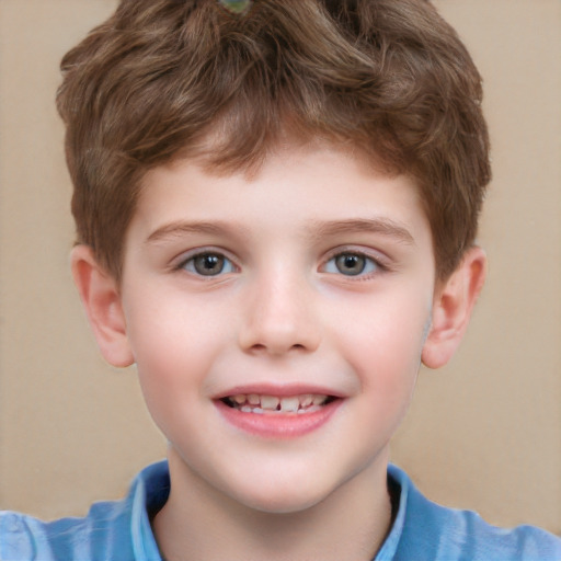 Joyful white child male with short  brown hair and brown eyes