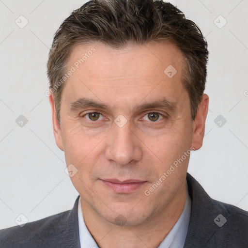 Neutral white adult male with short  brown hair and brown eyes