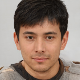 Neutral asian young-adult male with short  brown hair and brown eyes