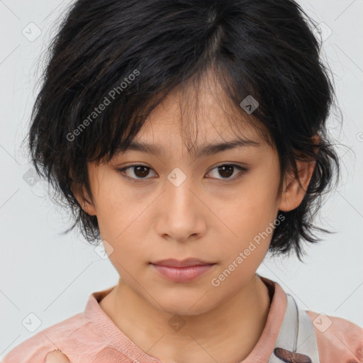 Neutral asian child female with medium  brown hair and brown eyes